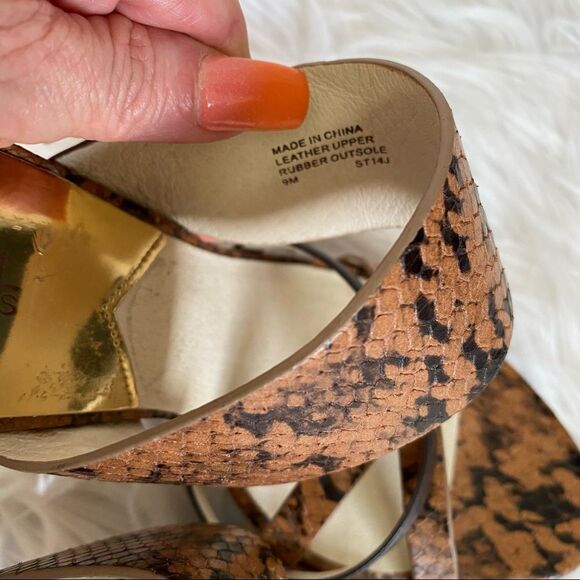 NEW Michael Kors brown snakeskin embossed leather platform strappy heel sandal 9 - Picture 9 of 12